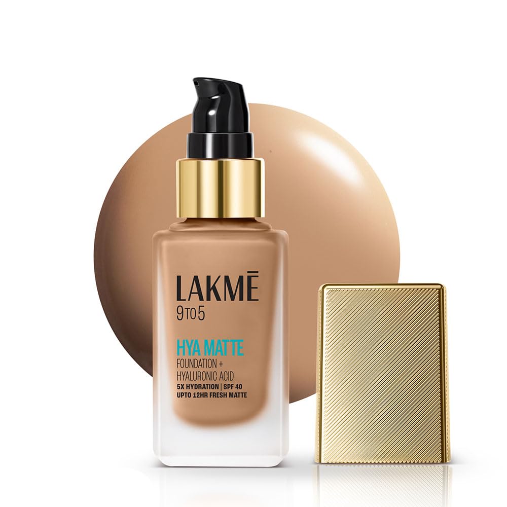 Lakm 9To5 Hya Matte Full Coverage Liquid All Skin Type Foundation + Hyaluronic Acid Neutral Almond - 25Ml