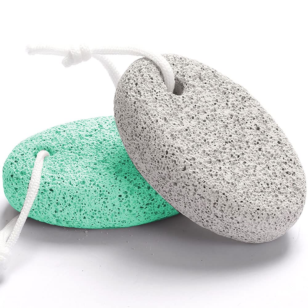 Natural Foot Pumice Stone for Feet, Borogo 2-Pack Lava Pedicure Tools Hard Skin Callus Remover for Feet and Hands -White&Green