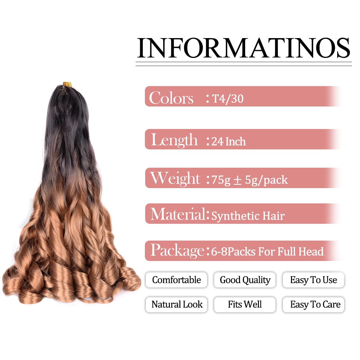 Luoyudu Ombre Braiding Hair Pre Stretched 24 Inch 2 Packs #4/30 French Curl Braiding Hair 75G/Pack Curly Braiding Hair For Black
