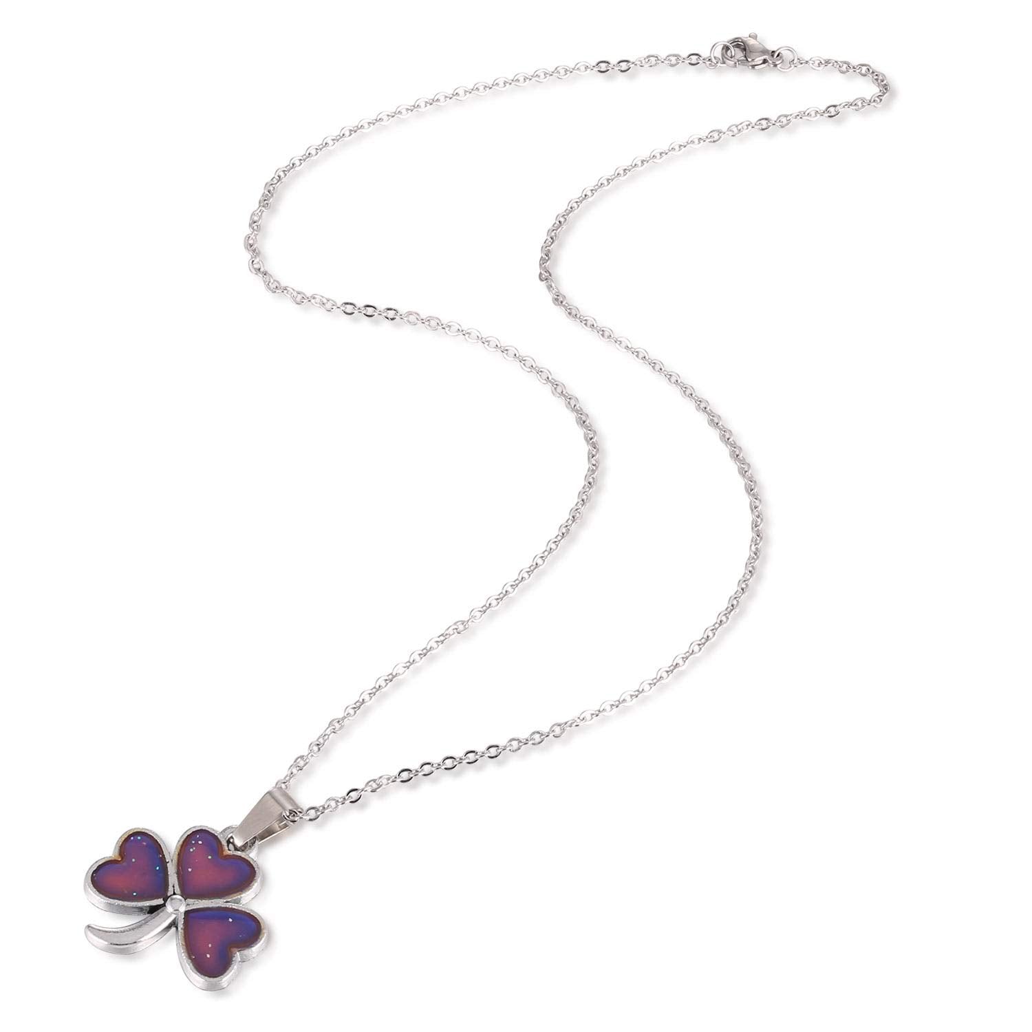 FM FM42 Clover Color Changing Necklace with 19.29" Stainless Steel Chain, Model AZN1311, Zinc Material, Size 2.15cm x 2cm