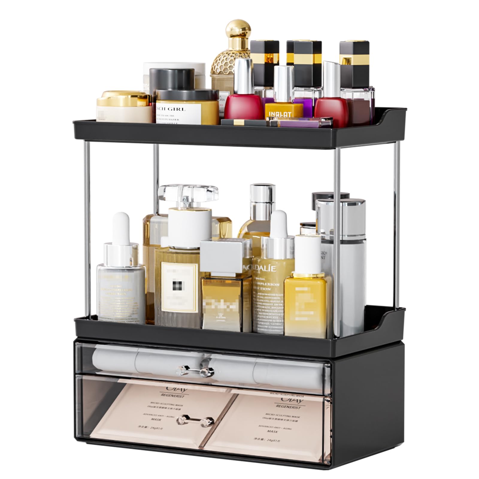 Yieach 2 Pack Clear Makeup Organizer With Drawers - Stackable Design,14.5'' Tall Large Capacity - Suitable As Bathroom Counter O