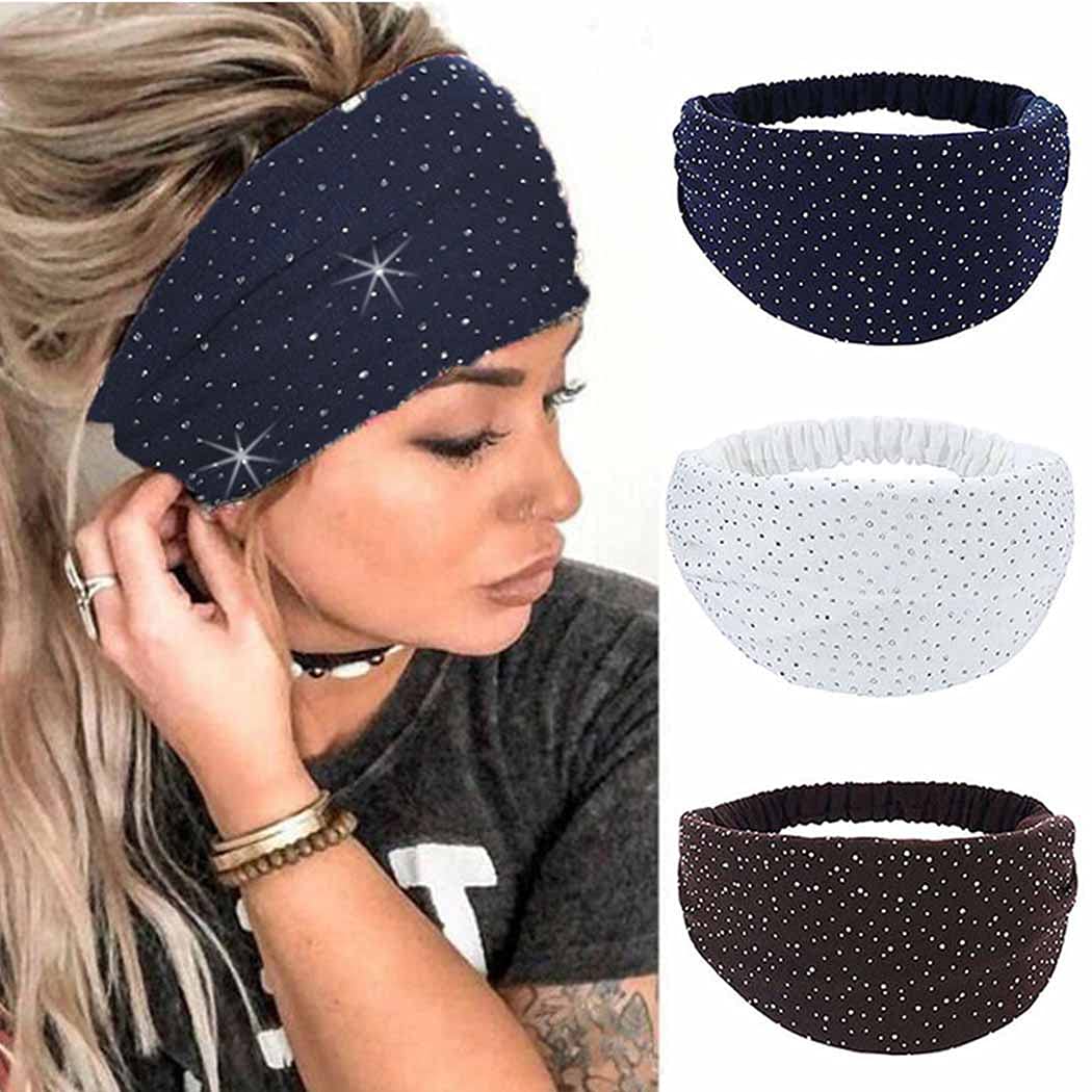 Cakure Crystal Wide Headbands Rhinestone Head Bands Black Turban Headband Elastic African Head Wraps Sport Hair Bands For Women