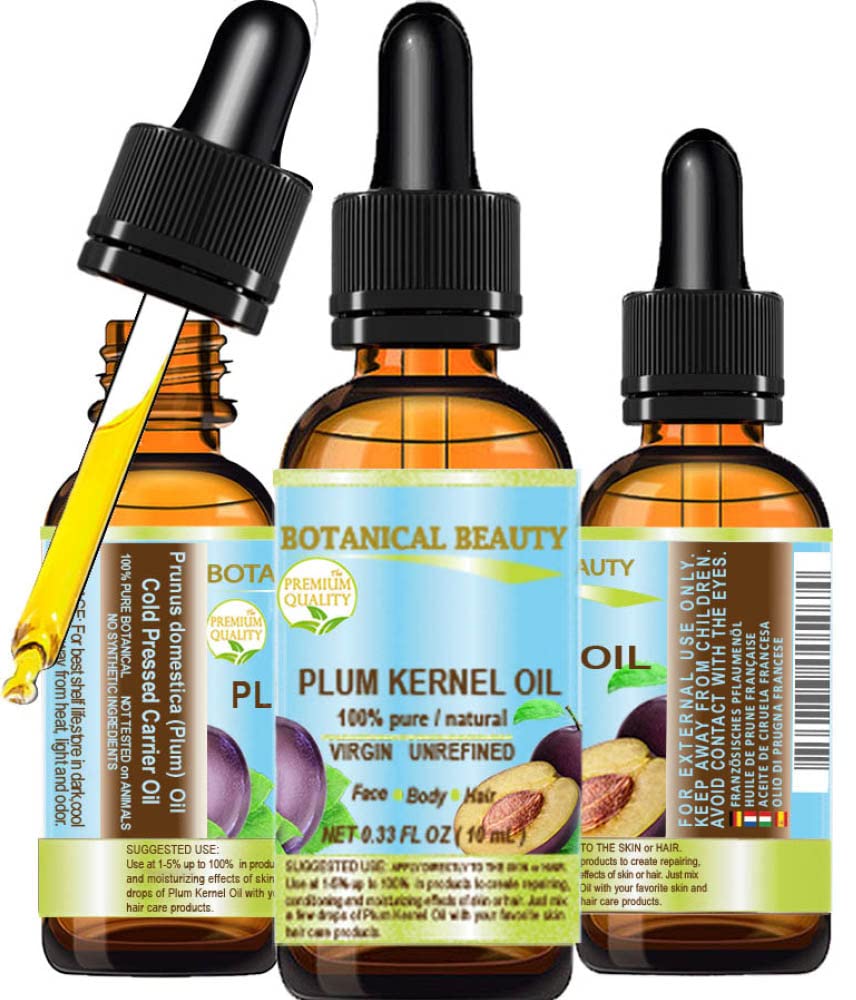 Botanical Beauty French Plum Kernel Oil 100% Pure Natural Virgin Unrefined Cold Pressed Carrier Oil 0.33 Oz- 10 Ml For Face, Ski