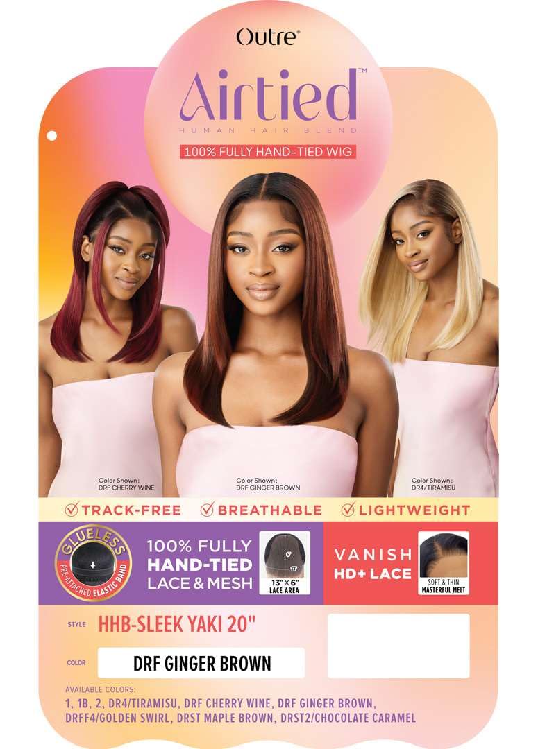 Outre Airtied 100% Fully Hand-Tied Wig - Human Hair Blend - Sleek Yaki 20 (JET BLACK 1)