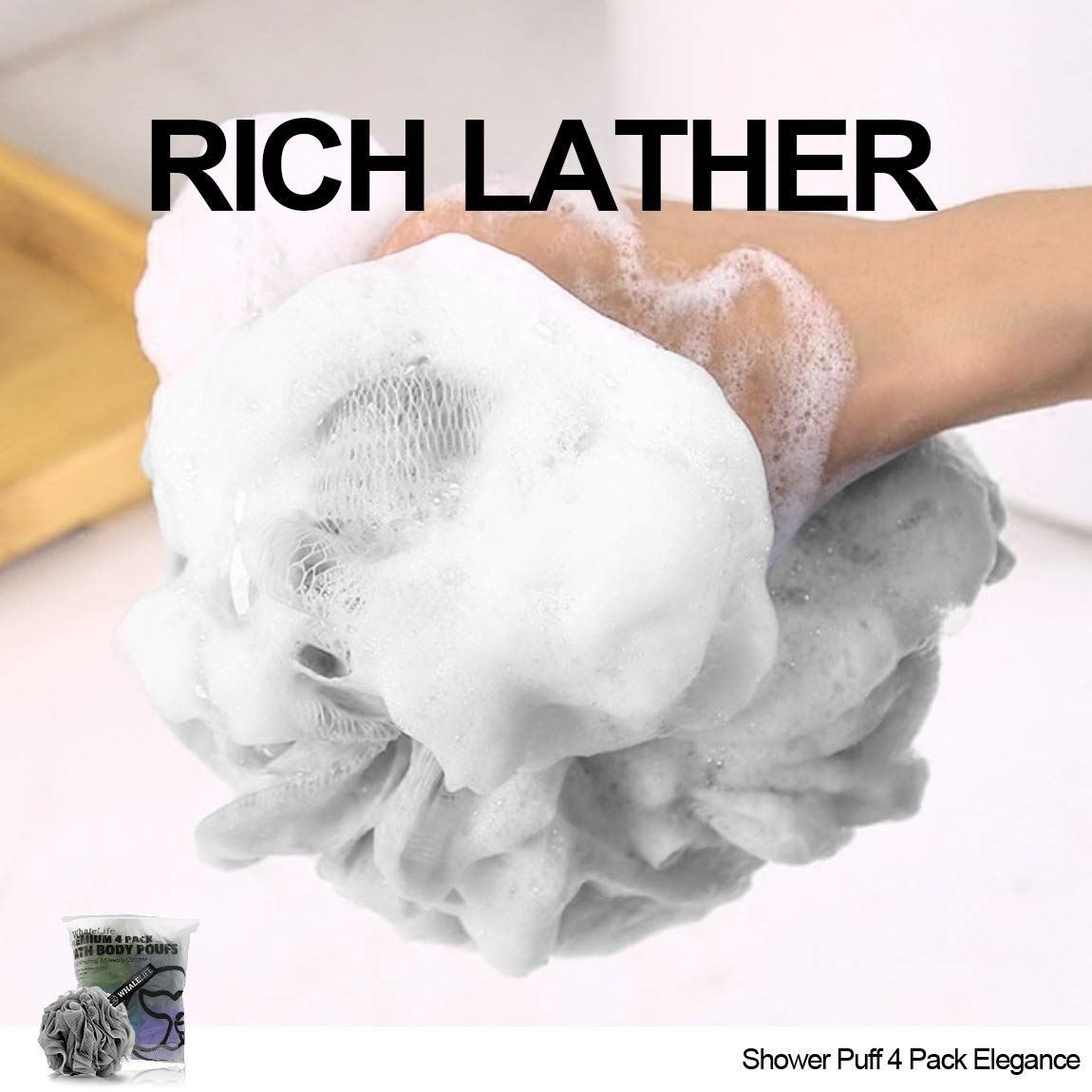 Loofah Sponge Bath Sponge For Women Men 4 Pack (Gray Blue Green Purple)