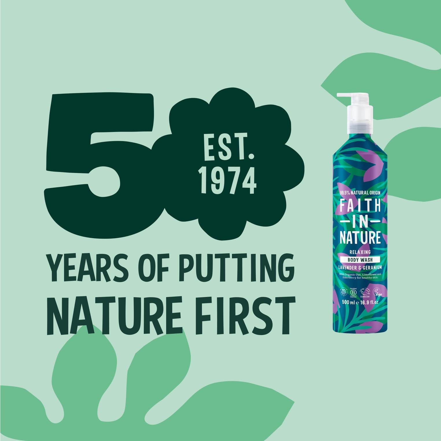 FAITH IN NATURE Natural Aluminium Bottle Body Wash - Vegan & Cruelty Free, No SLS or Parabens - 16.9 fl oz, Lavender & Geranium