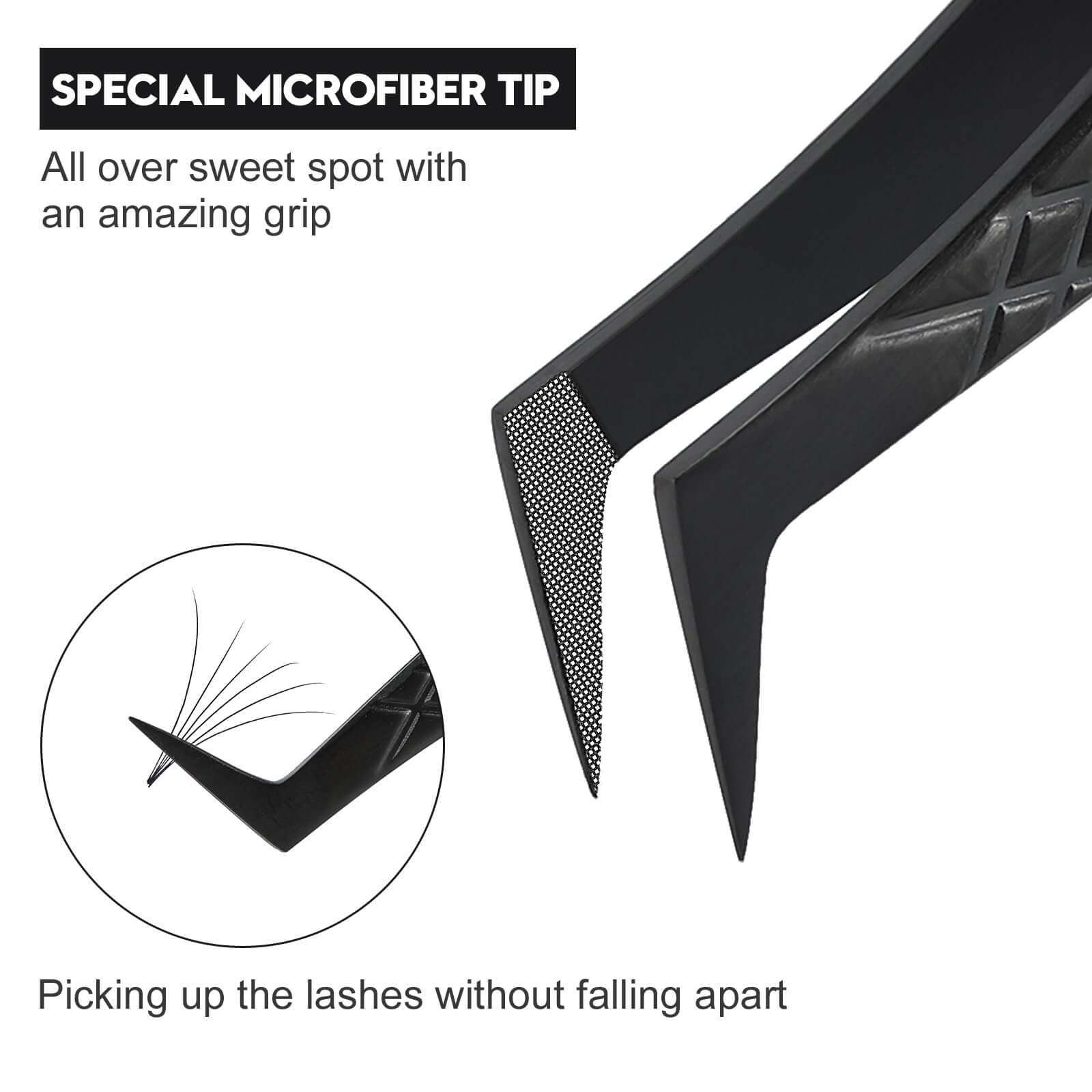 Ms.Queen Fiber Tip Lash Tweezers, Precise Diamond Grip L-Shape Boot Volume Eyelash Extension Tweezers,Black