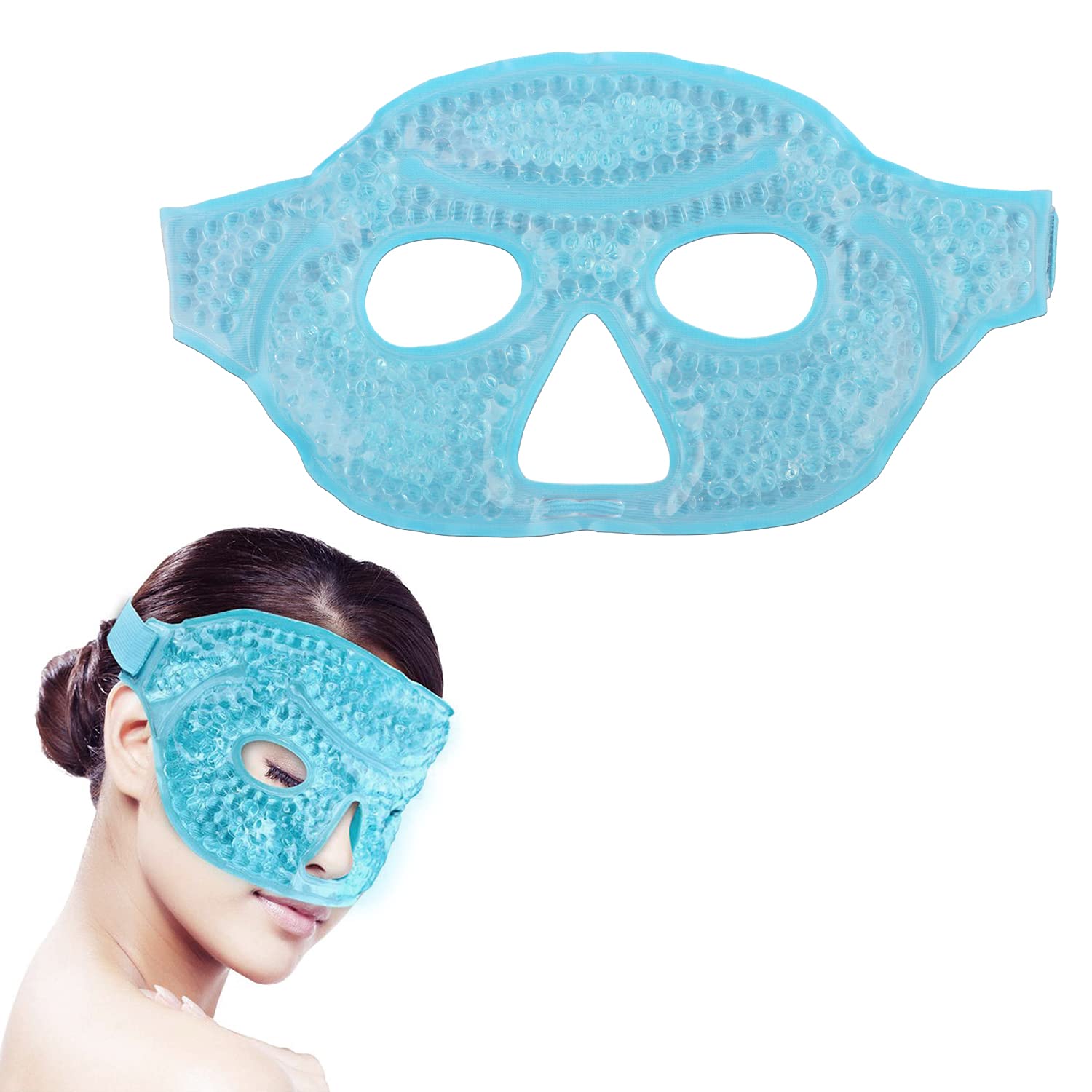 Zureni Half Face Mask Cooling Gel Beads Reusable Facial Forehead Eye Cold Ice Hot Pad For Compress Therapy, Acne, Puffy Eyes, Da