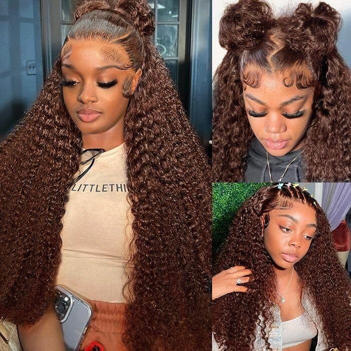 250% Density Mongolian Curly Lace Front Wigs Human Hair 13X6 Auburn Brown Hd Transparent Lace Front Wigs Human Hair For Women Wi