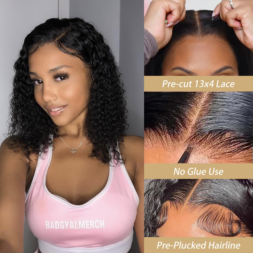 Acquet 13X4 Curly Bob Wig Human Hair Water Wave Hd Lace Front Bob Wigs Curly Human Hair Wig For Women Wet And Wavy Wigs 180% Den