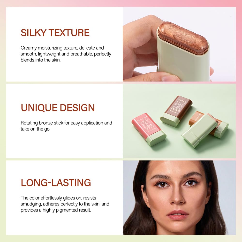Yeweian Cream Contour Stick, Face Shimmer Bronzer Stick, Blendable Natural Glow Highlighter Makeup Stick, Multi-Use Tinted Solid