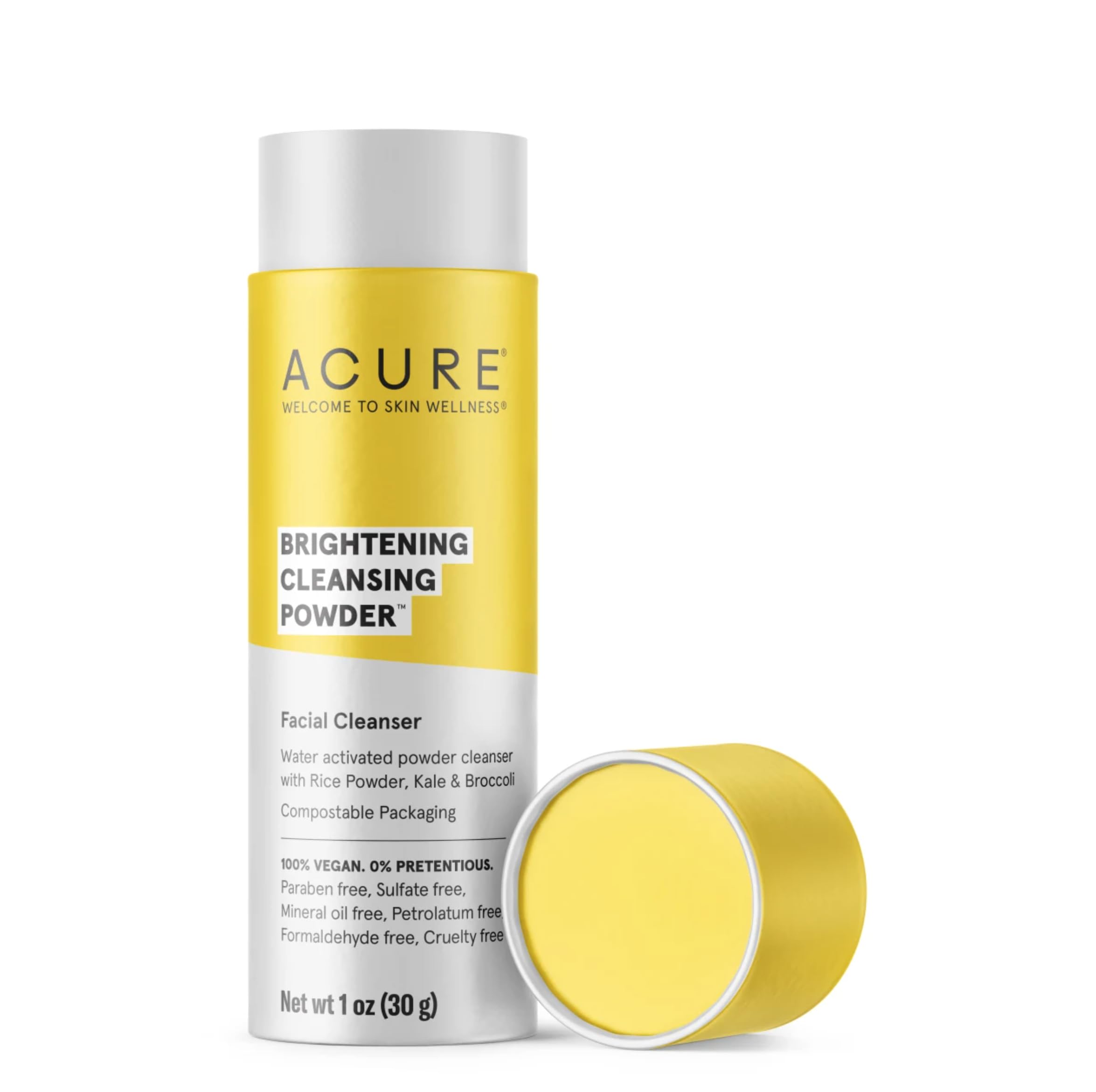 Acure Brightening Cleansing Powder - Concentrated Cleanser, Moisture Retention & Refining Skins Texture - Water-Activated Cleans