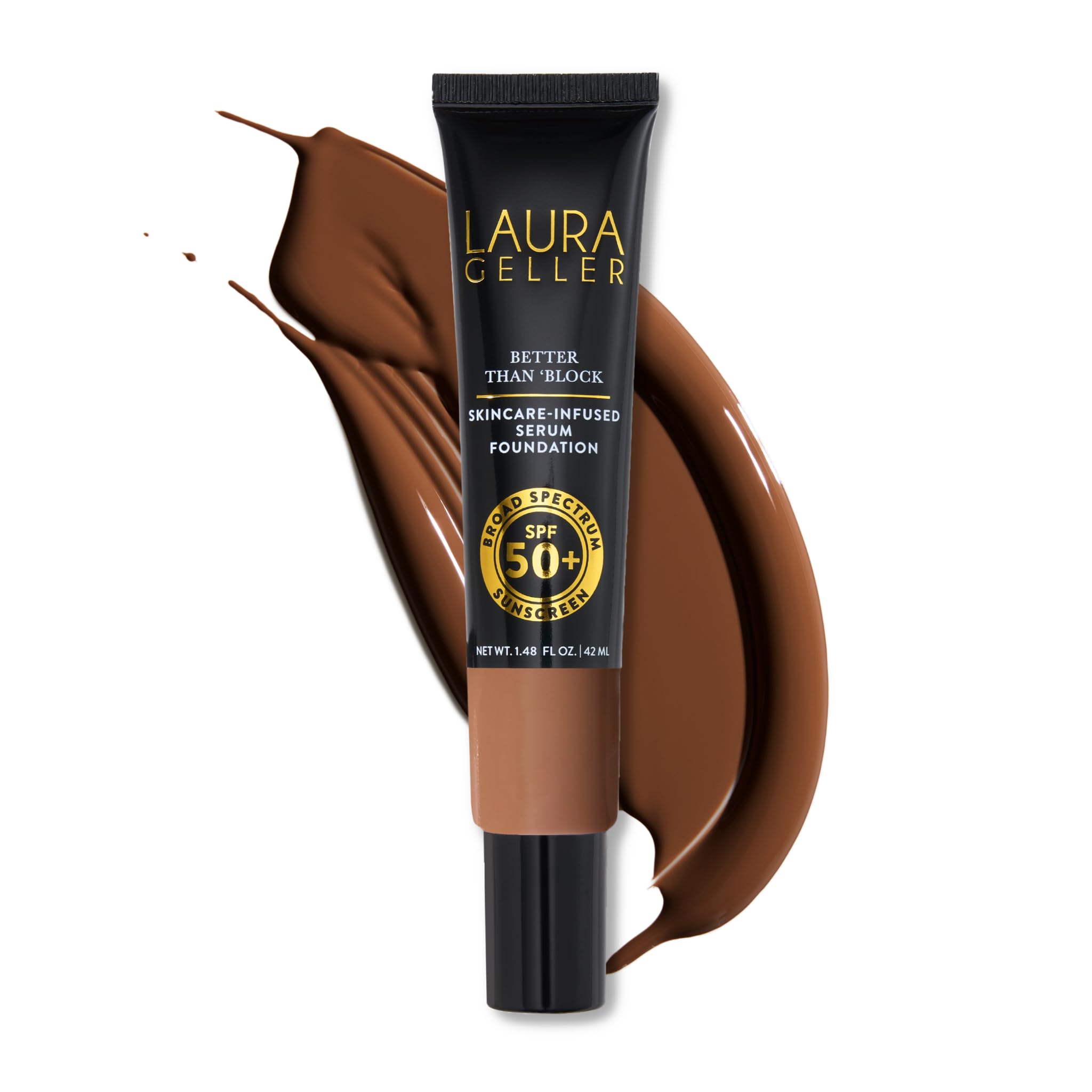 LAURA GELLER NEW YORK Better Than Block Skincare-Infused Serum Foundation with Broad Spectrum SPF 50+, Deep