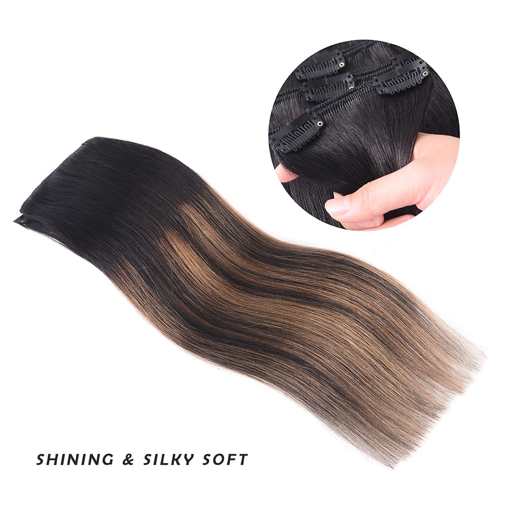 22'' Hair Extensions Clip In Human Hair For Women - Silky Straight Remy Real Long Human Hair Clip On 90Grams 4Pieces #(1Bt6) P1B