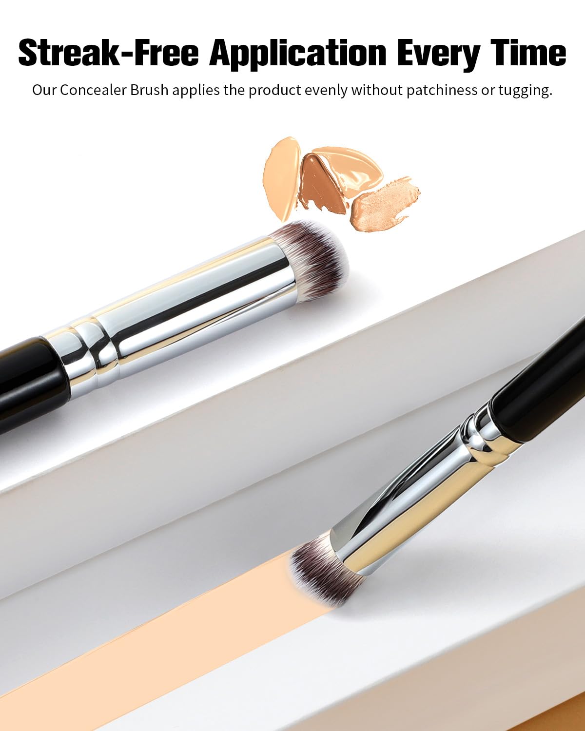 EIGSHOW Concealer Brush, 2Pcs Angled Under Eye Concealer Brush for Concealing, Blending with Liquid Cream Powder (E872&E873)