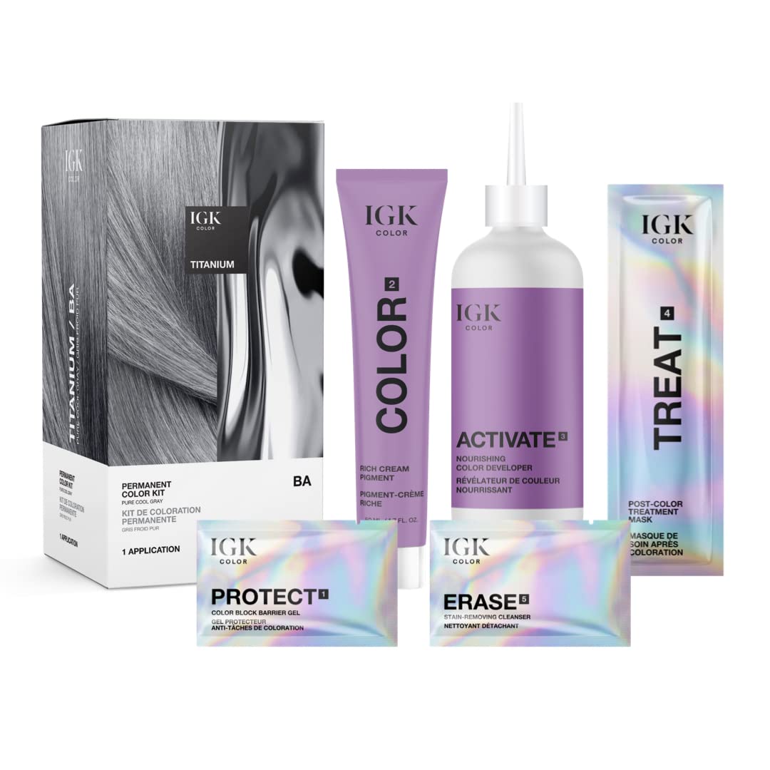 Igk Permanent Color Kit Titanium - Pure Cool Gray Ba | Easy Application + Strengthen + Shine | Vegan + Cruelty Free + Ammonia Fr