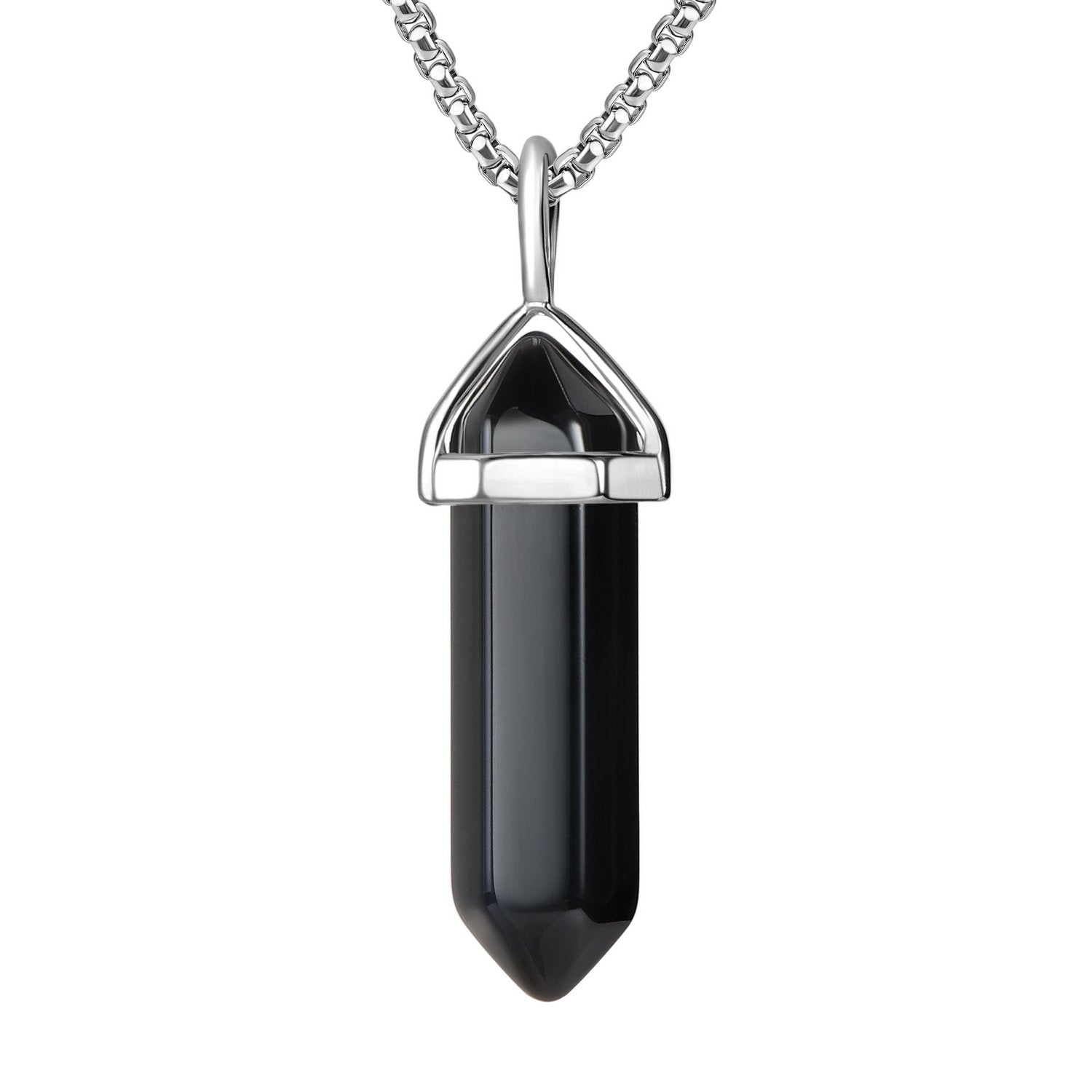 BEADNOVA Black Onyx Necklace Gemstone Crystal Necklace for Women Healing Stone pendant Jewelry for Men Pendulum Divination Black