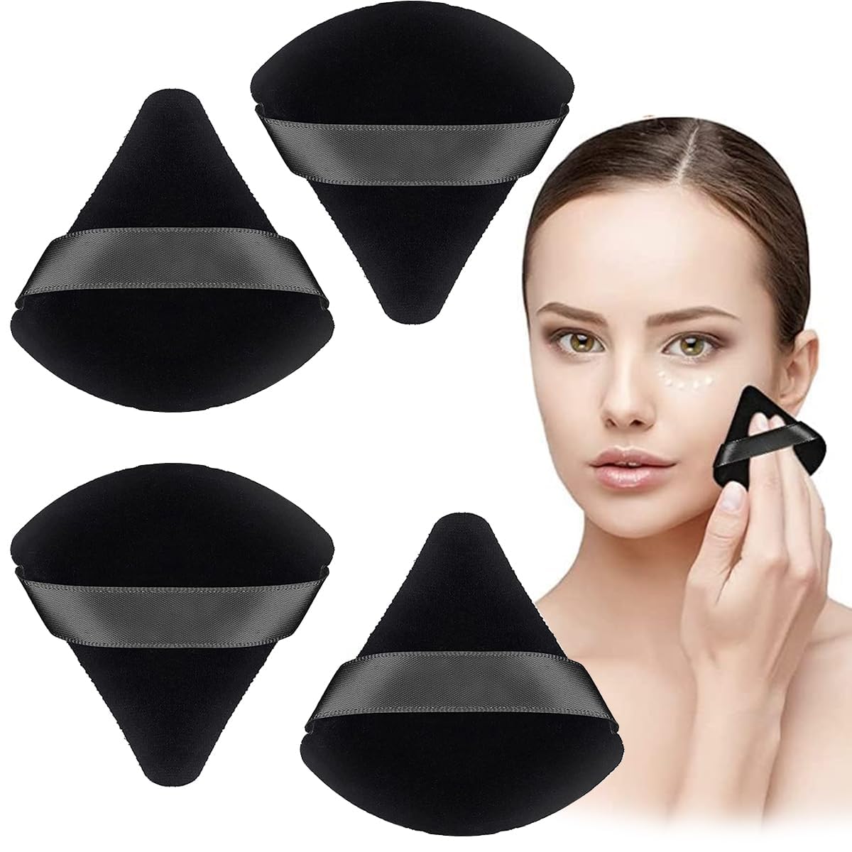Rexez 4Pcs Triangle Powder Puff Makeup Sponge Puff Makeup Puff For Face Powder Loose Powder, SkinFriendly Beauty Makeup Tools, 