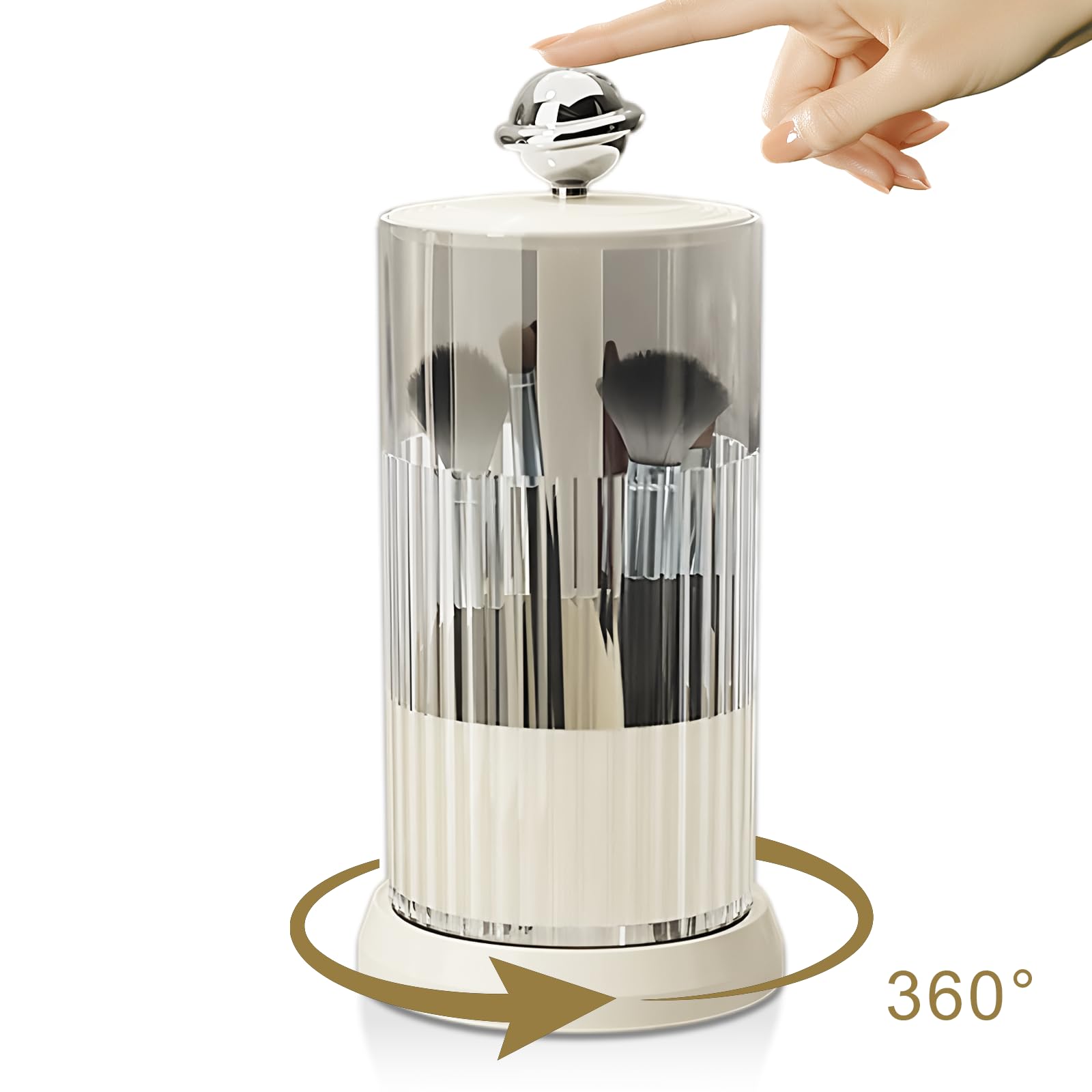 Makeup Brush Holder with Lid,One Touch Open 4 Slot Makeup Brush Case with Waterproof Dustproof, 360 Rotating Makeup Organizer fo