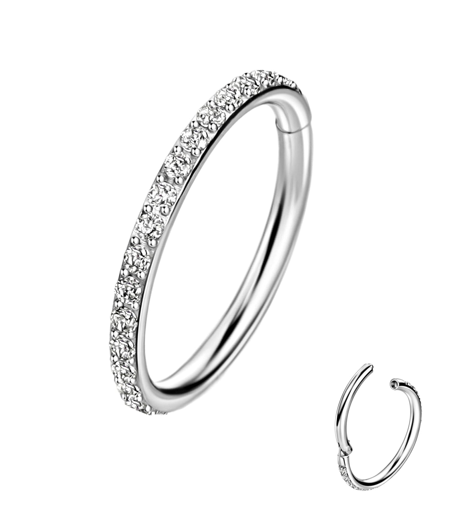 TDEBA Conch Piercing Jewelry, 316L Surgical Steel Segment Nose Hoop Ring, CZ Paved Segment Helix Rook Seamless Clicker Earrings 
