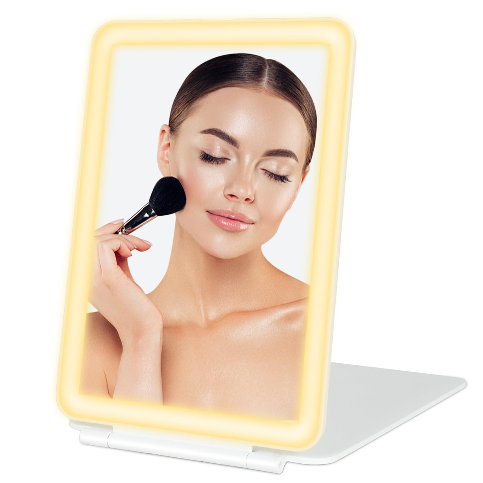 Dec.Metu Travel Mirror With Lights Makeup Mirror Touch Screen 3 Colors Light 72 Leds Rechargeable, 1000Mha 7.9X5.3-Inch Desk Com