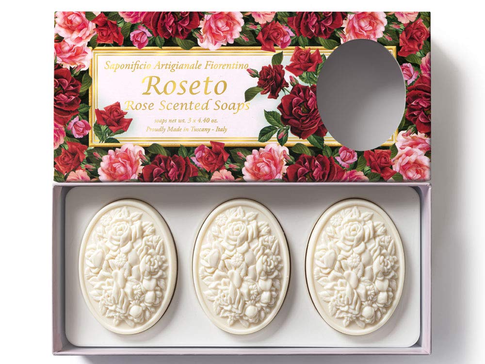 Roseto, Rose Scented Handmade Italian soap from Fiorentino, 3 x 125g