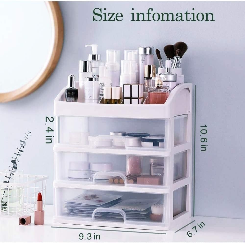 Simbuy Makeup Organizer - 3 Drawer Plastic Storage for Cosmetics & Jewelry - White