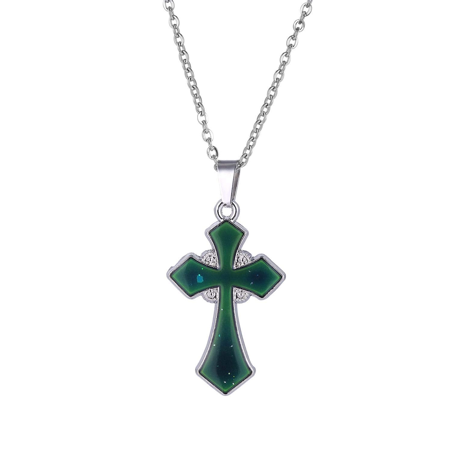 FM FM42 Temperature Sensing Color Changing Cross Pendant Necklace with 19.29  Stainless Steel Rolo Chain ZN1131