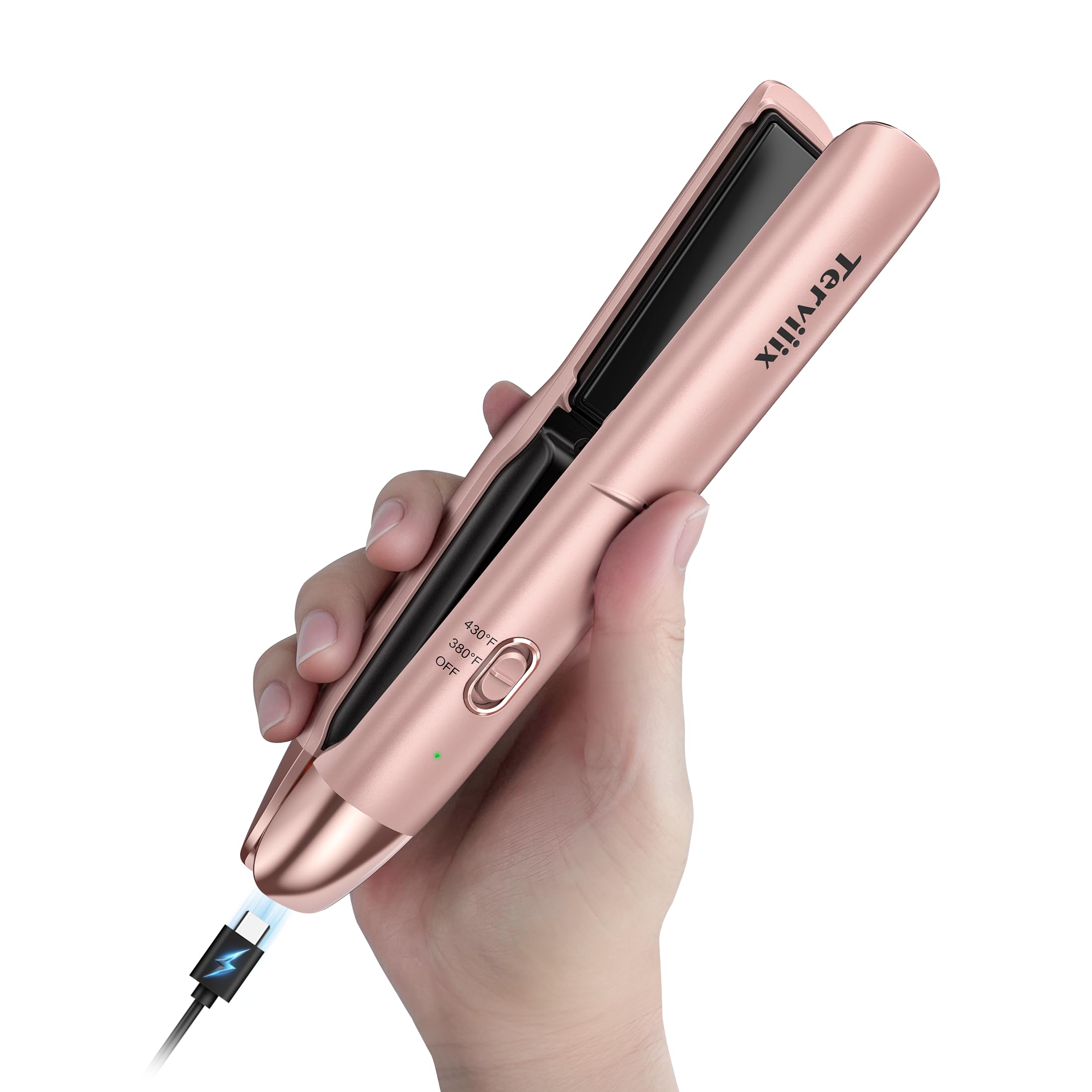 Terviiix Cordless Hair Straightener Portable Size, Max 430F Mini Hair Straightener & Curler 2 in 1 for Short Hair, Rechargeable 