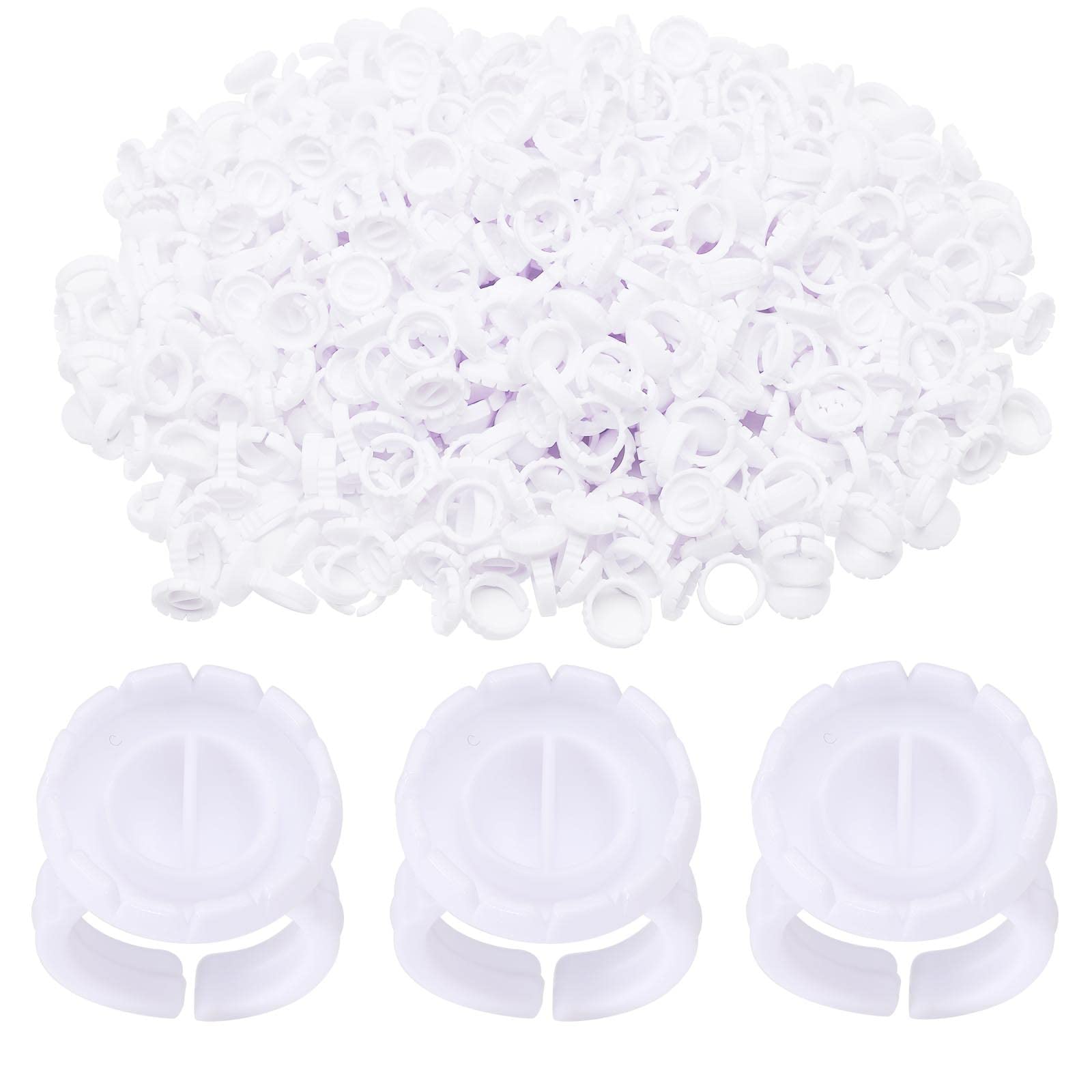 Miuffue 300 Pcs Glue Rings Smart Glue Holder for Eyelash Extensions, Easy Fanning Glue Cups for Volume Lashes, White