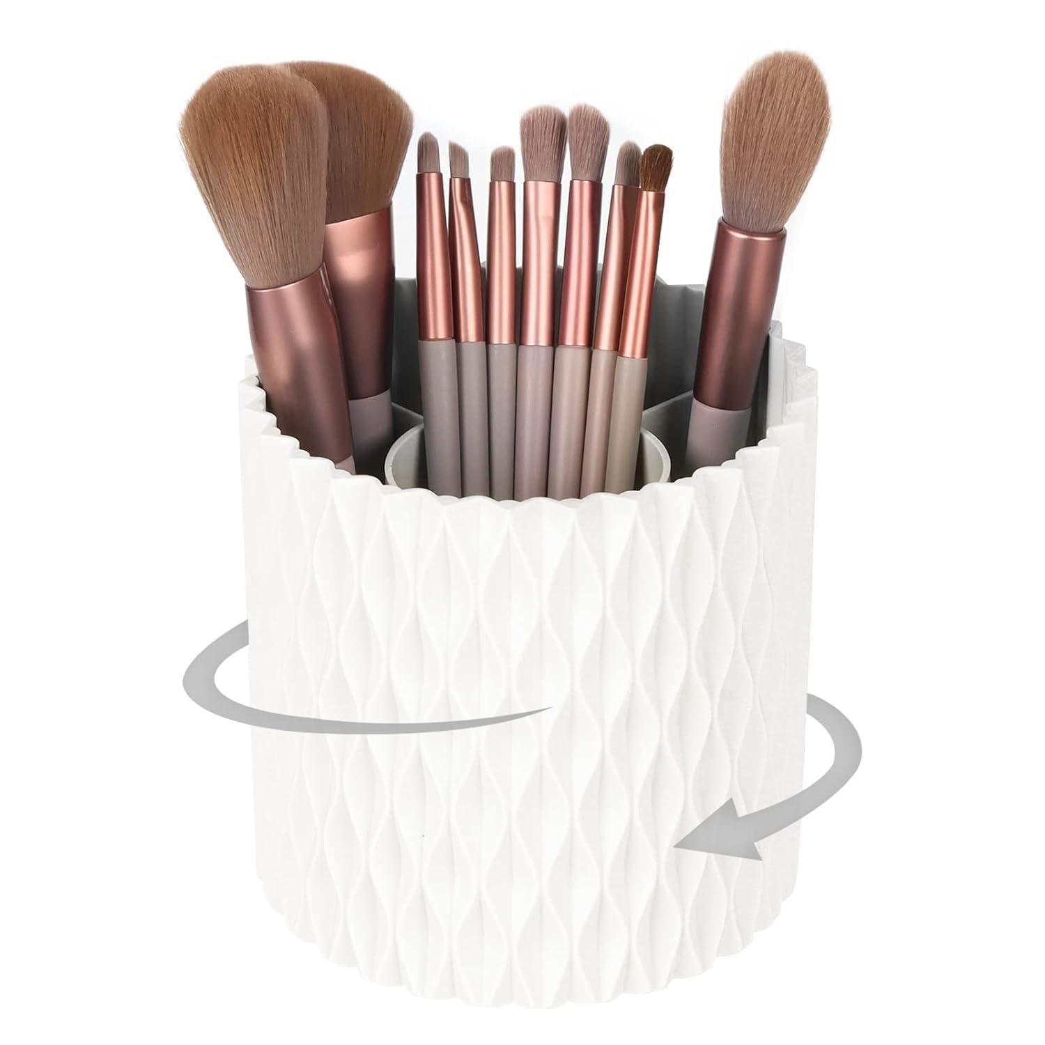 Inovera (Label) 5 Slot Makeup Brush Organizer  360 Rotating Cosmetic Brushes Storage Case Holder For Women, Girls (White)