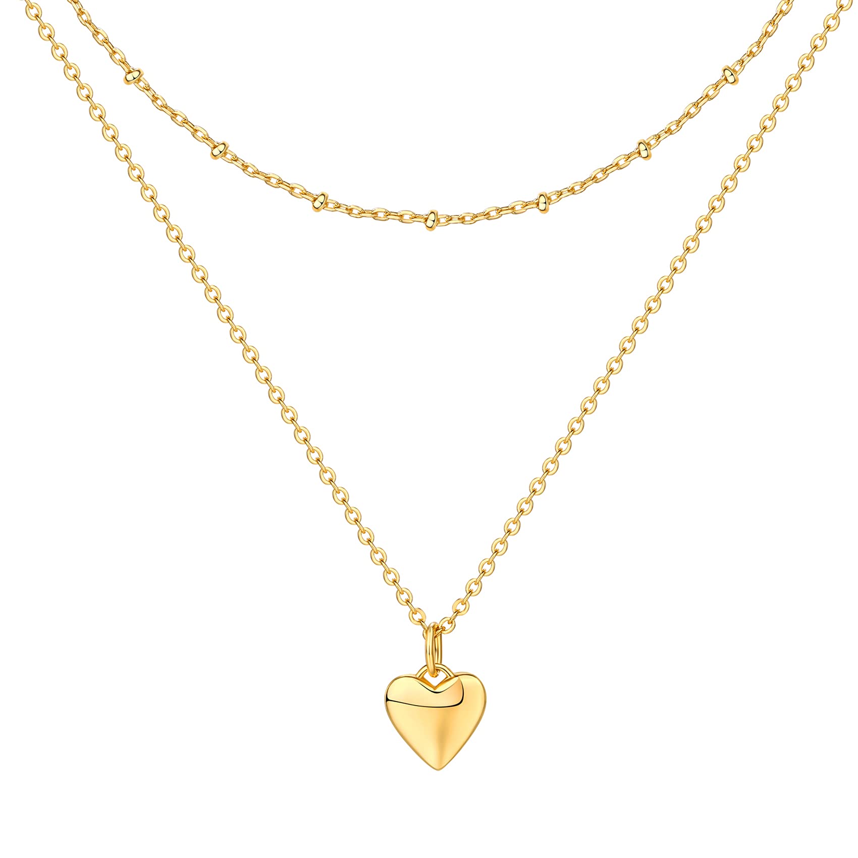 PAVOI Dainty Heart Pendant Necklace for Women, 14K Gold Plated, Yellow Gold
