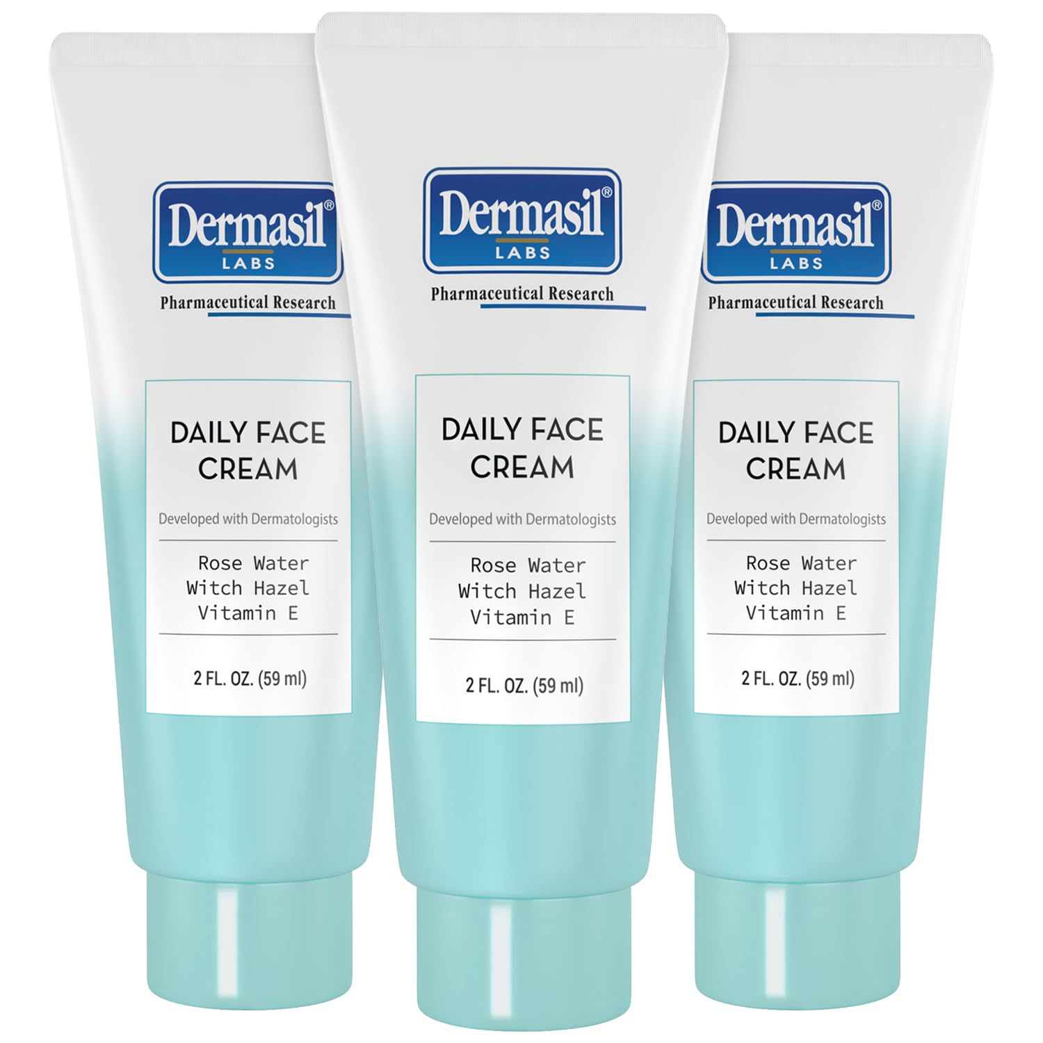 Dermasil Daily Face Cream 3Pack  OilFree, Lightweight Moisturizer with Witch Hazel, Rose Water, and Vitamin E, 2 Oz Ea