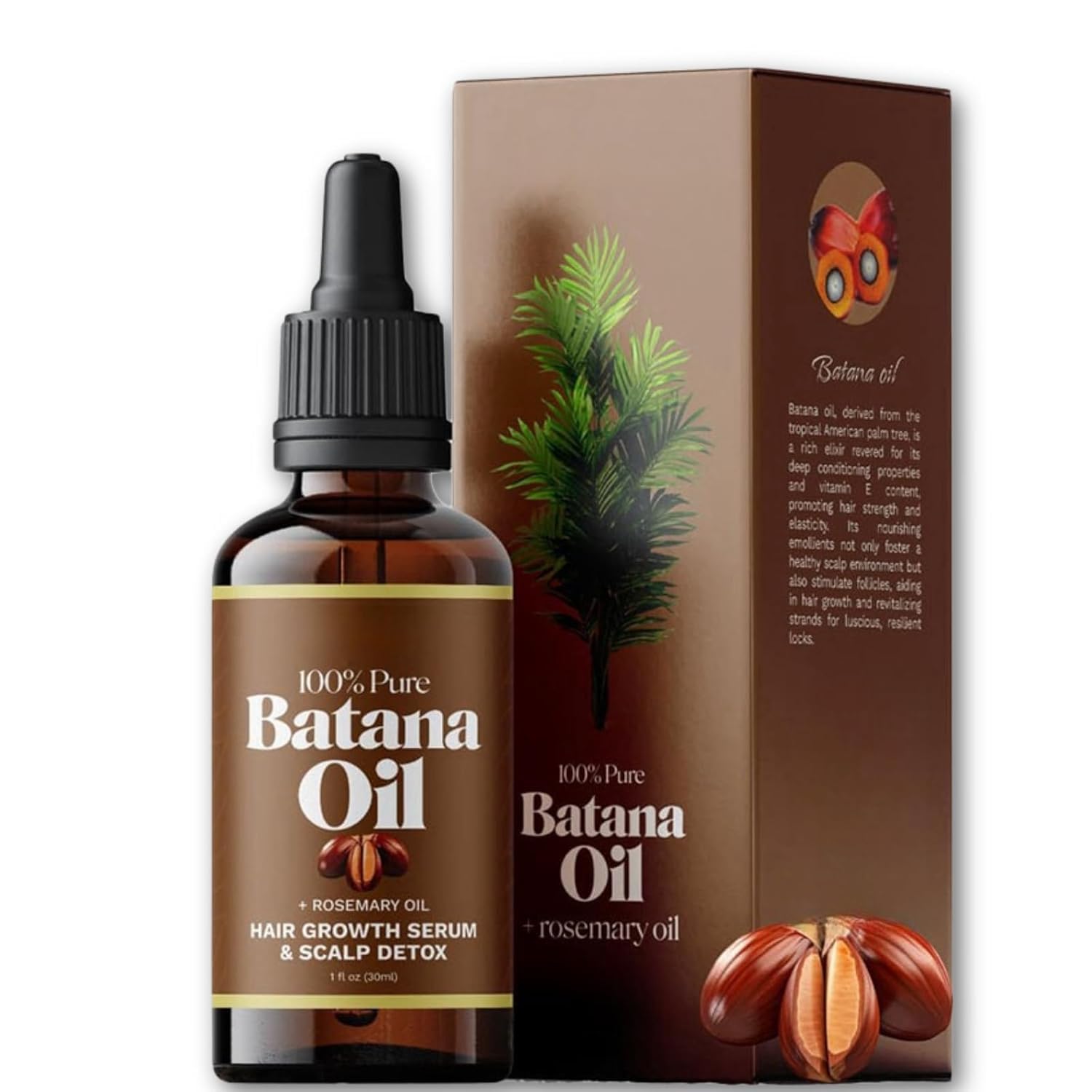 100% Pure Organic Batana Oil Hair Growth Serum with Rosemary, 30ml