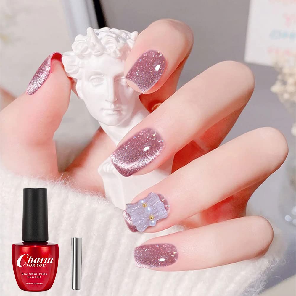 Veronni Reflective Glitter Gel Nail Polish, Magnetic Nail Gel Polish,Cat Eye Nail Art Diamond Shimmer Nail Polish Soak Off Uv Le