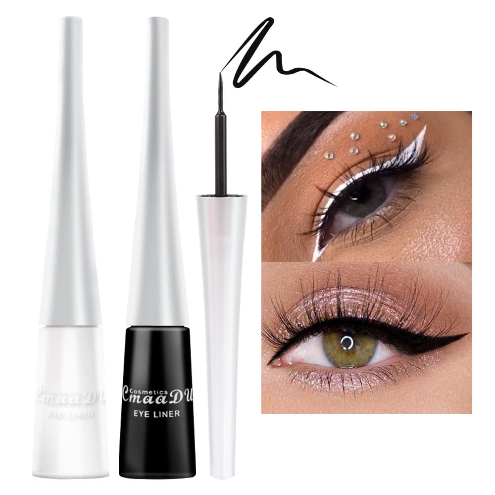 Evpct 2Pcs White Black Liquid Eyeliner Set Waterproof White Eye Liners For Women Eyes Wing Eyeliner Stamps Shapes Colored Eyelin