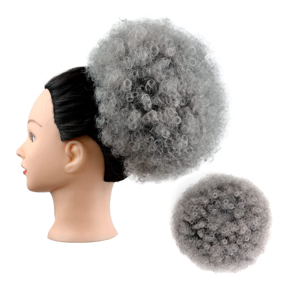 Drak Grey Afro Puff Drawstring Ponytail Kinky Curly Ponytail Hair Extension Large High Puff Ponytails Bun Hair Piece African Ame