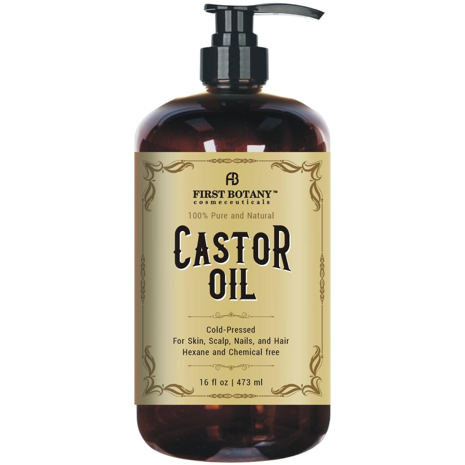 First Botany Castor oil 16 fl oz  The BEST Emollient for Skin, Hair & Nail Care  Can be used as Hair Growth Serum, Face & Body