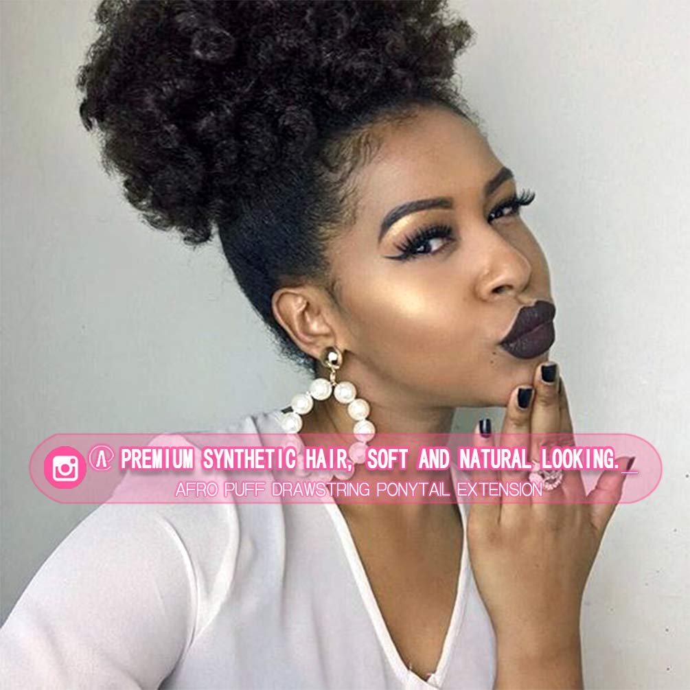 Rosmile Afro Puff Drawstring Ponytail Extension For Black Women, Premium Dark Brown 2# 80Gram Short Synthetic Afro Puff Ponytail