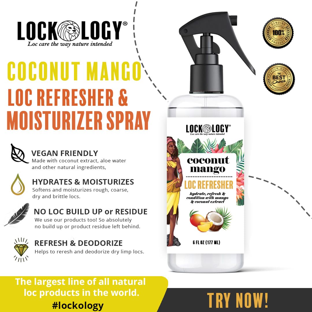 Loc Spray, Coconut And Mango Dreads Moisturizer, Daily Moisturizing Spray And Hydrating Mist, Dreadlock Hair Product Lockology