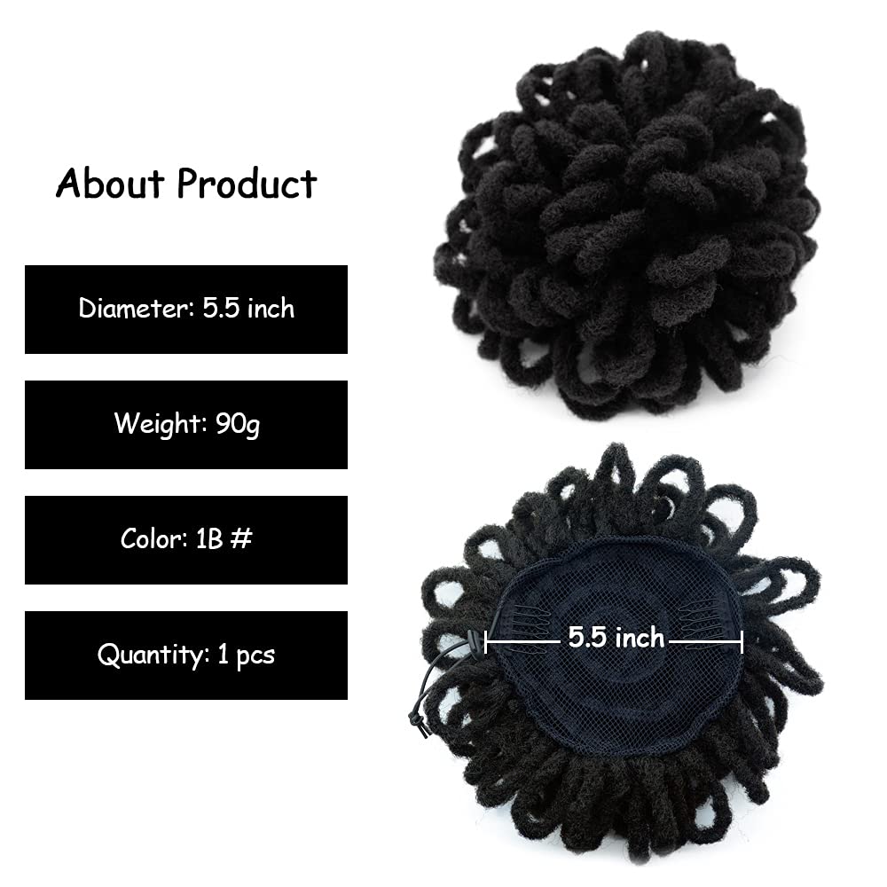 Yinmei Baibian Faux Bun Loc Ponytail Dread Bun Braided Petal Ponytail Extension Afro Puff Drawstring Ponytails Synthetic African