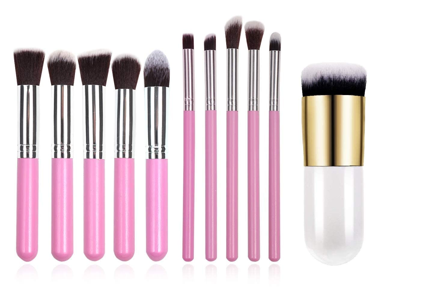 Sunisa Pink Fiber Bristles Soft 10 Pcs Makeup Brushes Set And 1 White Foundation Brush For Womens & Girls  (Pack Of 11)