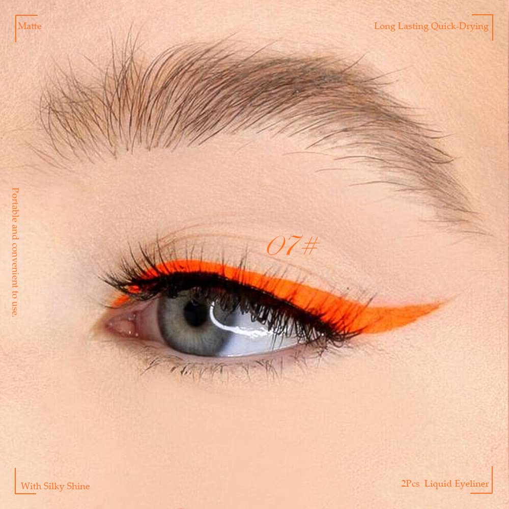 Evpct 2Pcs Orange Yellow Liquid Eyeliner Set Waterproof Neon Orange Yellow Eye Liners Liquid For Women Stamps Shapes For Eyes De