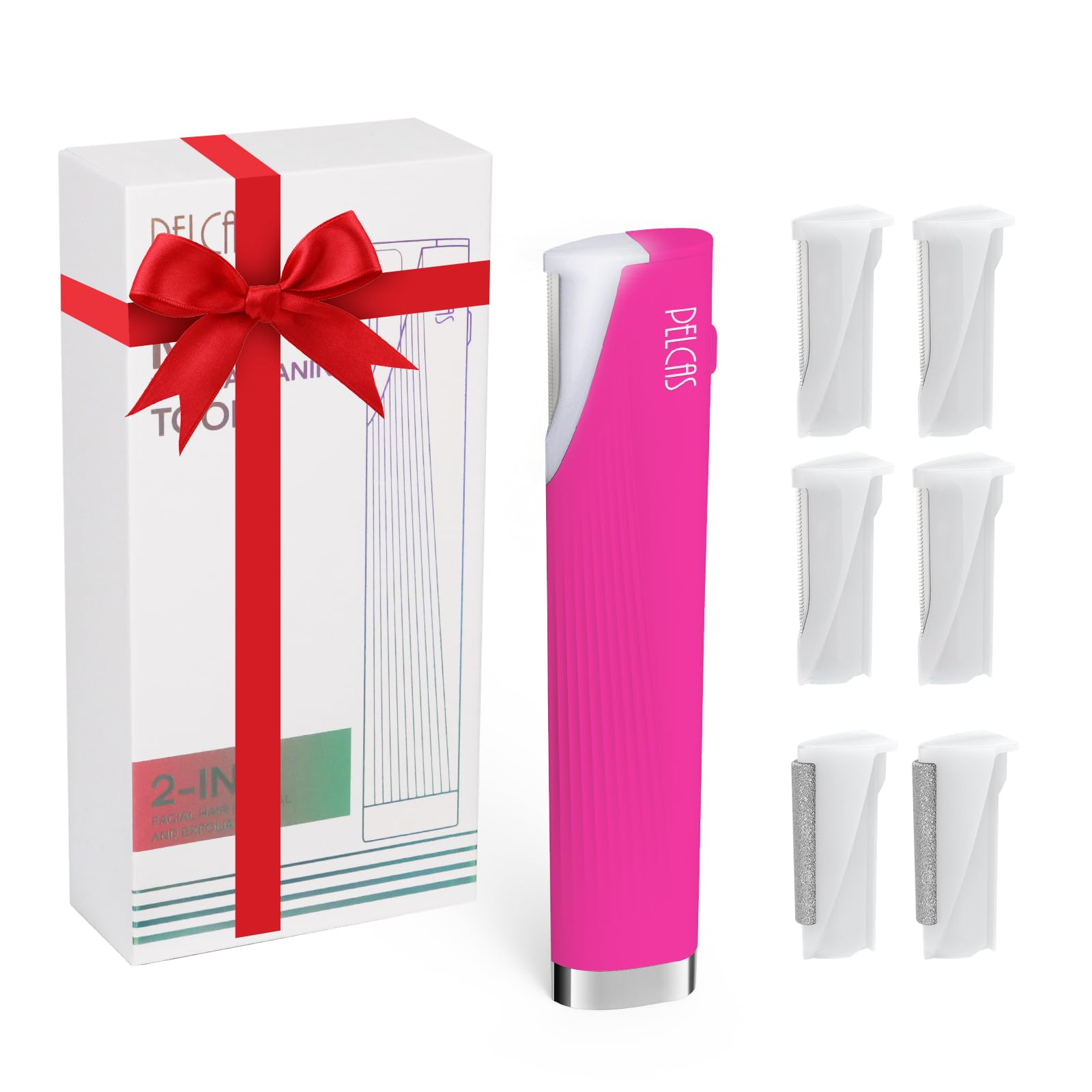 PELCAS Electric Dermaplaning Tool Kit with LED Light, Mini Face Dermaplaning Razor with 6 Replace Blades, Painless 3 Speeds Faci