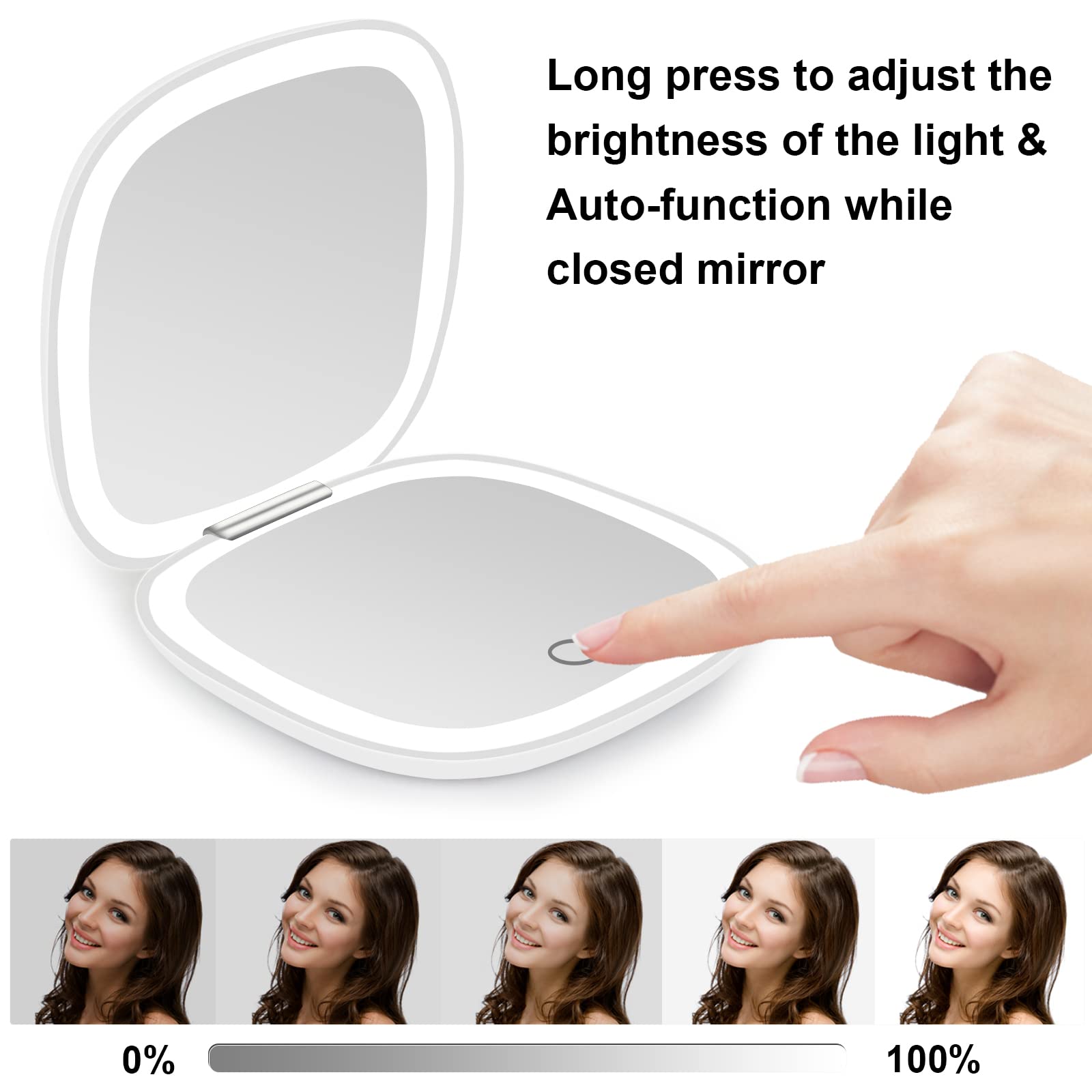 Deweisn Compact Mirror, Lighted Travel Makeup Mirror With 1X/10X Magnifying Double Sided Dimmable Portable Pocket For Handbag An