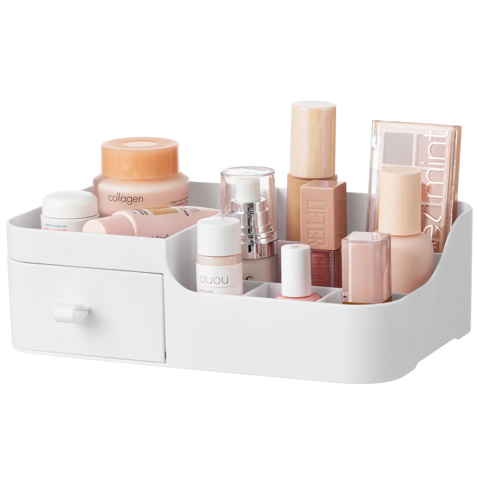 Hblife Plastic Makeup Organizer For Vanity With Drawer Large Skincare Organizers 8 Compartments Bathroom Organizer Cosmetic Stor