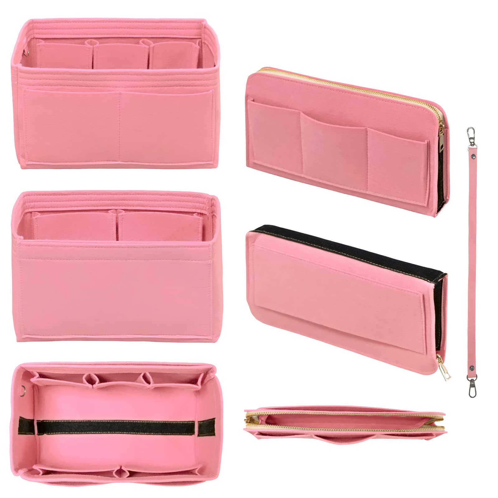 DailyPlus Purse Organizer Insert with Zipper Felt Bag Organizer for Tote Purse Bag Pink Medium
