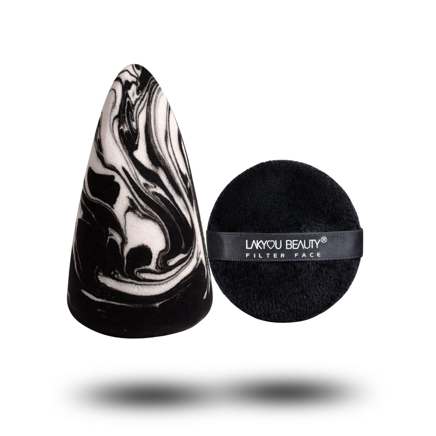 Lakyou Beauty Marble Air Blend Sponge & Round Filter Face Puff Combo  Soft Reusable Makeup Applicator Set [Midnight & Eclipse]