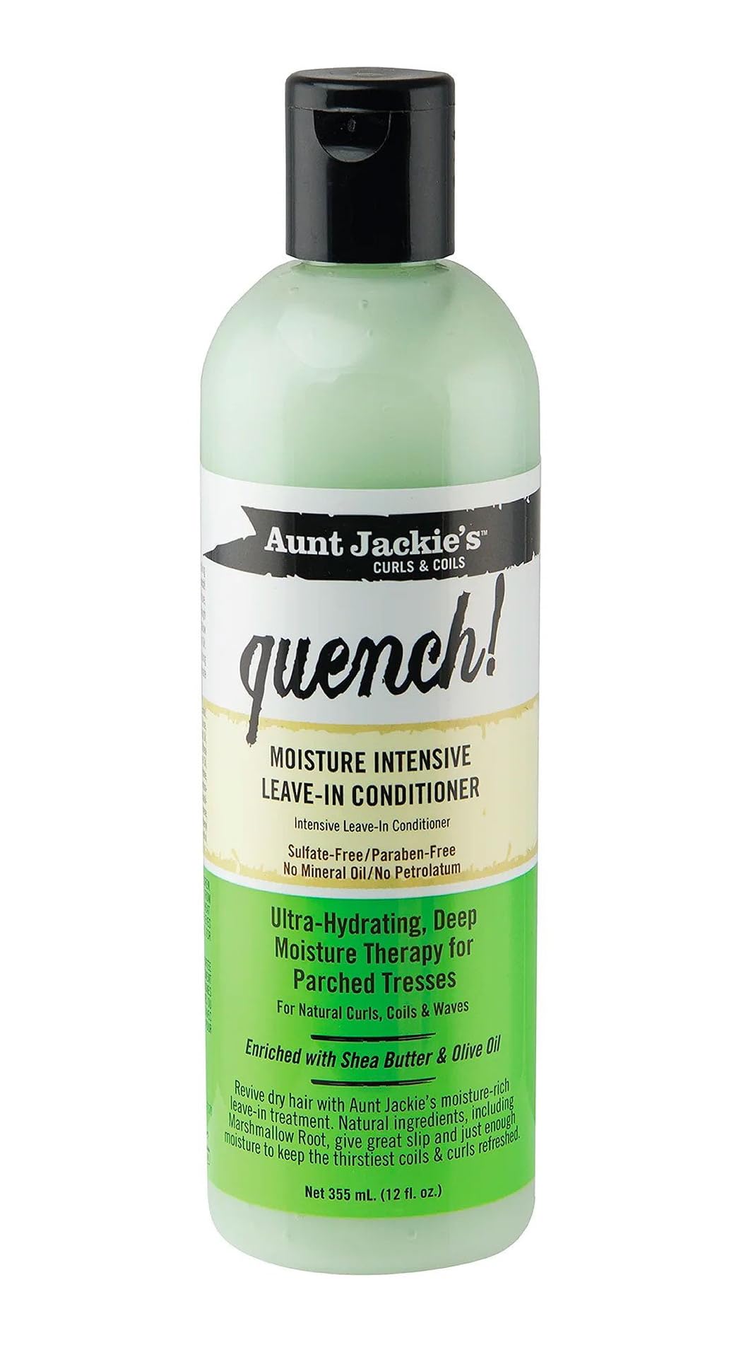 Aunt Jackie's Curls and Coils Quench Moisture Intensive Leave-In Hair Conditioner for Natural Curls, Coils and Waves, Enriched w