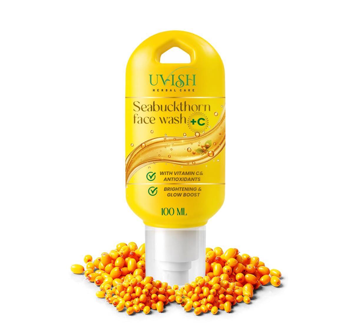 Uvish Seabuckthorn Face Wash With Vitamin C | Brightening & Glow Boost | Reduces Dark Spots & Pigmentation | Herbal Face Wash Fo